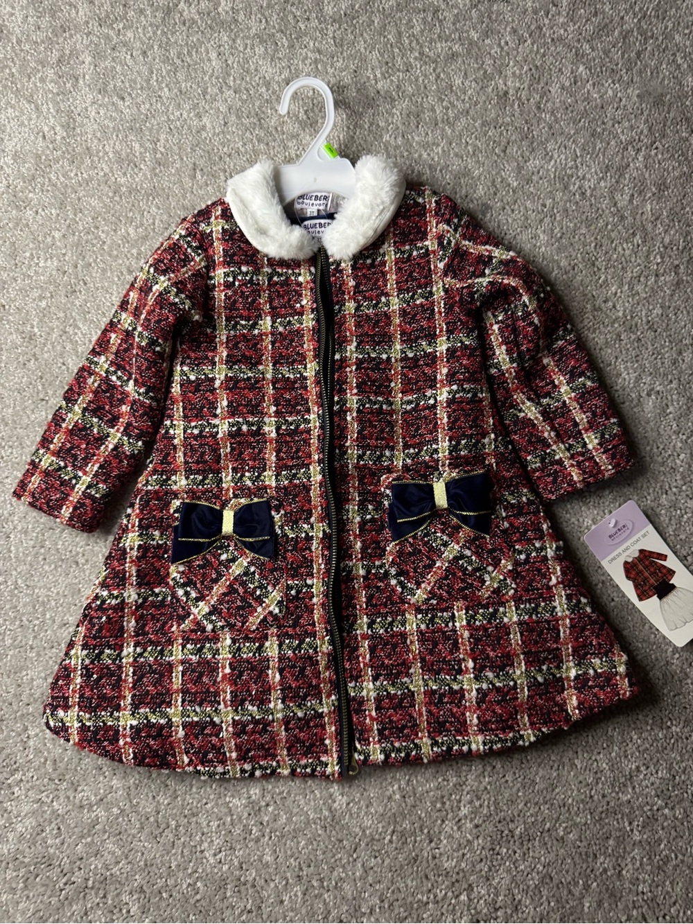 Blueberi Boulevard Red, Navy & White Woven Boucle Jacket & Dress Set